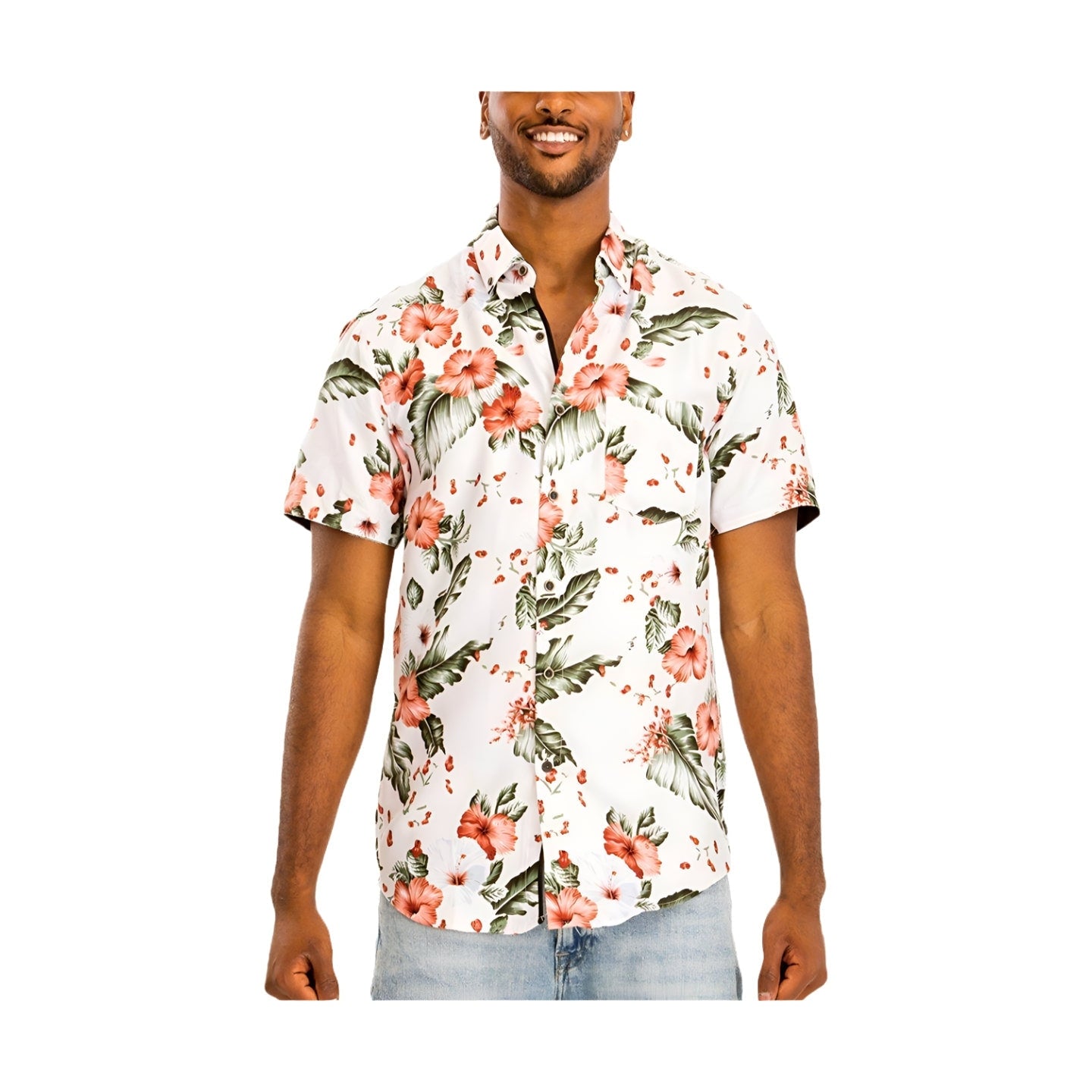 Men's Hawaiian shirt green multi with floral pattern, perfect for summer beach outings