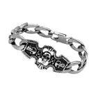 Men's high polished bracelet with a skull design and sturdy chain links for a bold look