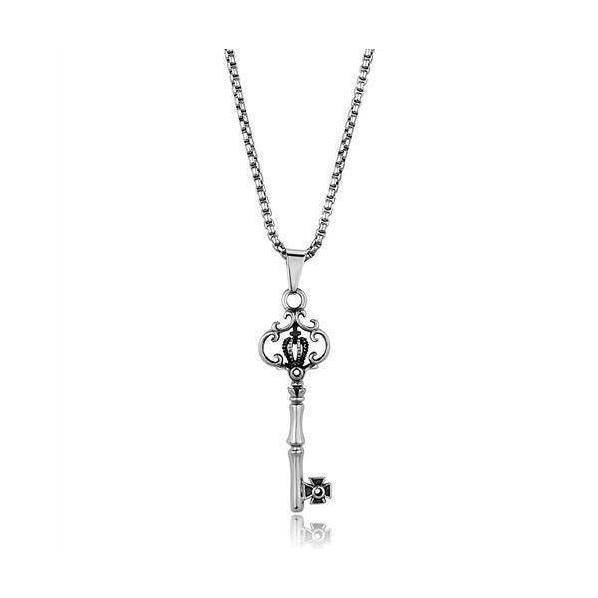 Men's high polished key necklace featuring an ornate key pendant on a sleek chain