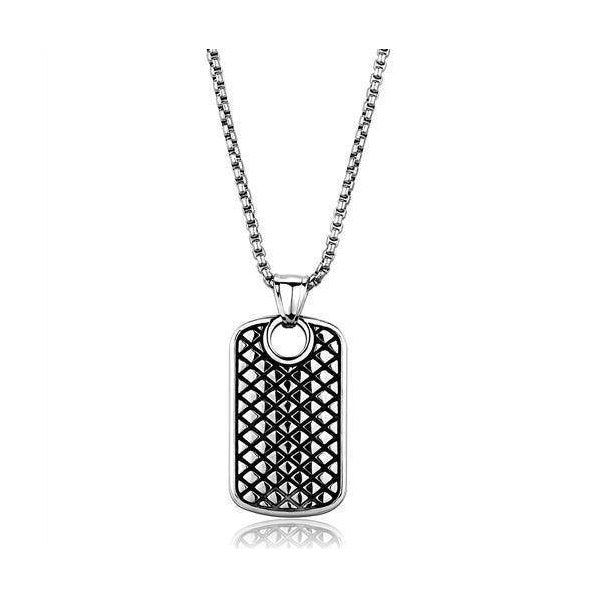 Men's high polished necklace with a textured pendant on a silver chain for stylish outfits