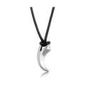 Men's high polished necklace featuring a sleek silver pendant on a black cord