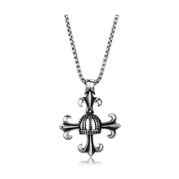 Men's high polished necklace featuring a decorative silver cross pendant on a sleek chain