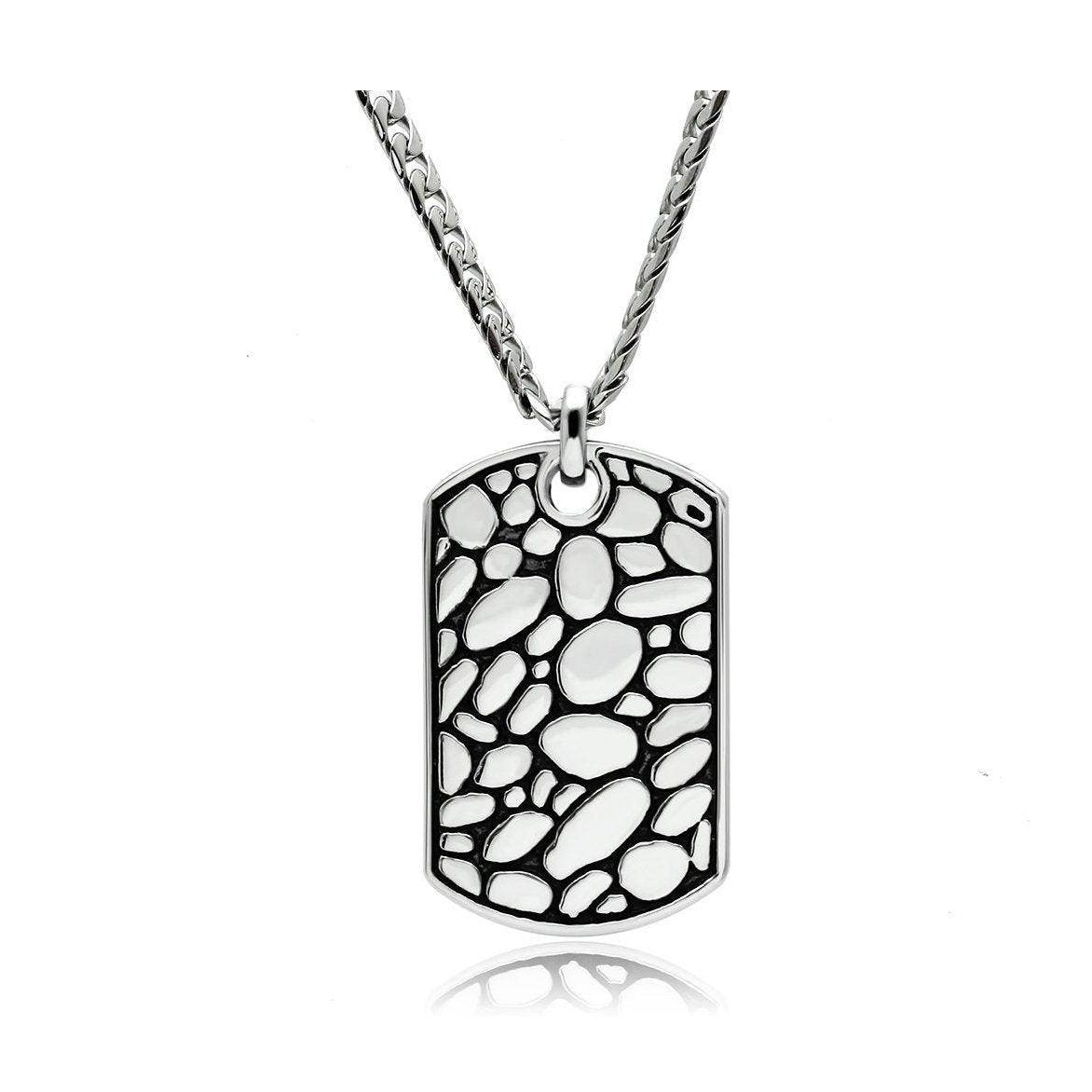Men's high polished necklace featuring a stylish dog tag with a unique pebble design