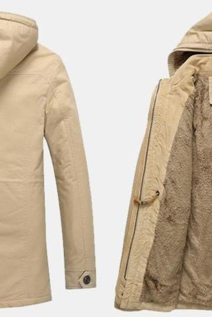 Men's Jackets Mens Hooded Military Style Coat Zipper Button Jacket