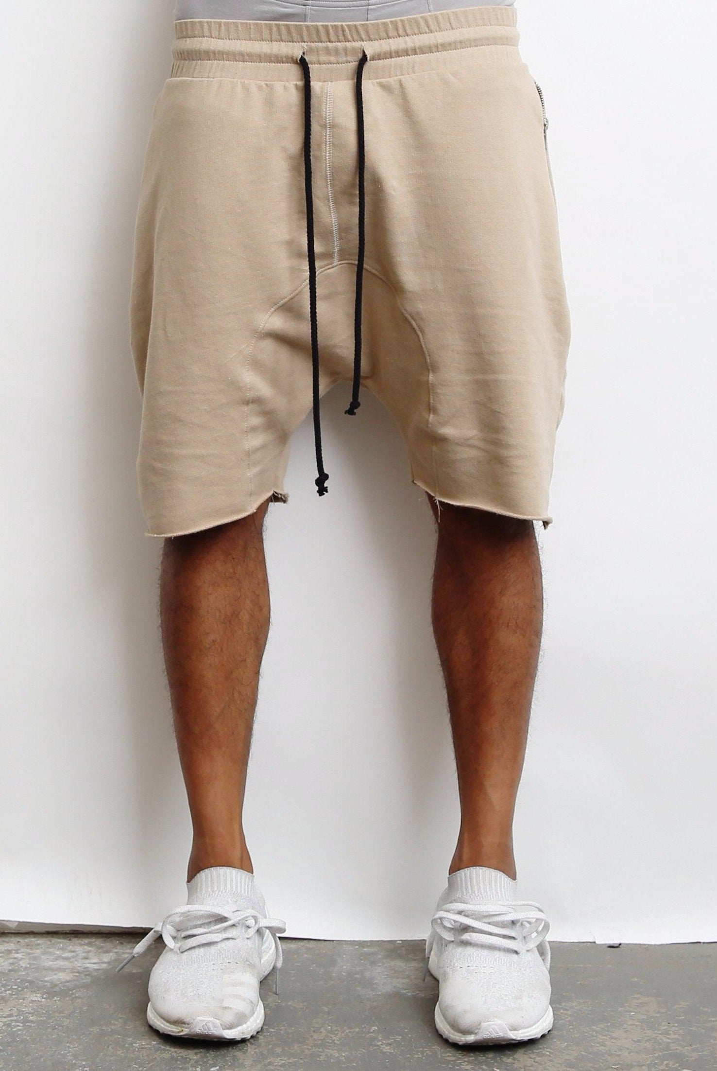 Men's Shorts Mens Khaki Beige Drawstring Raw City Cut Shorts