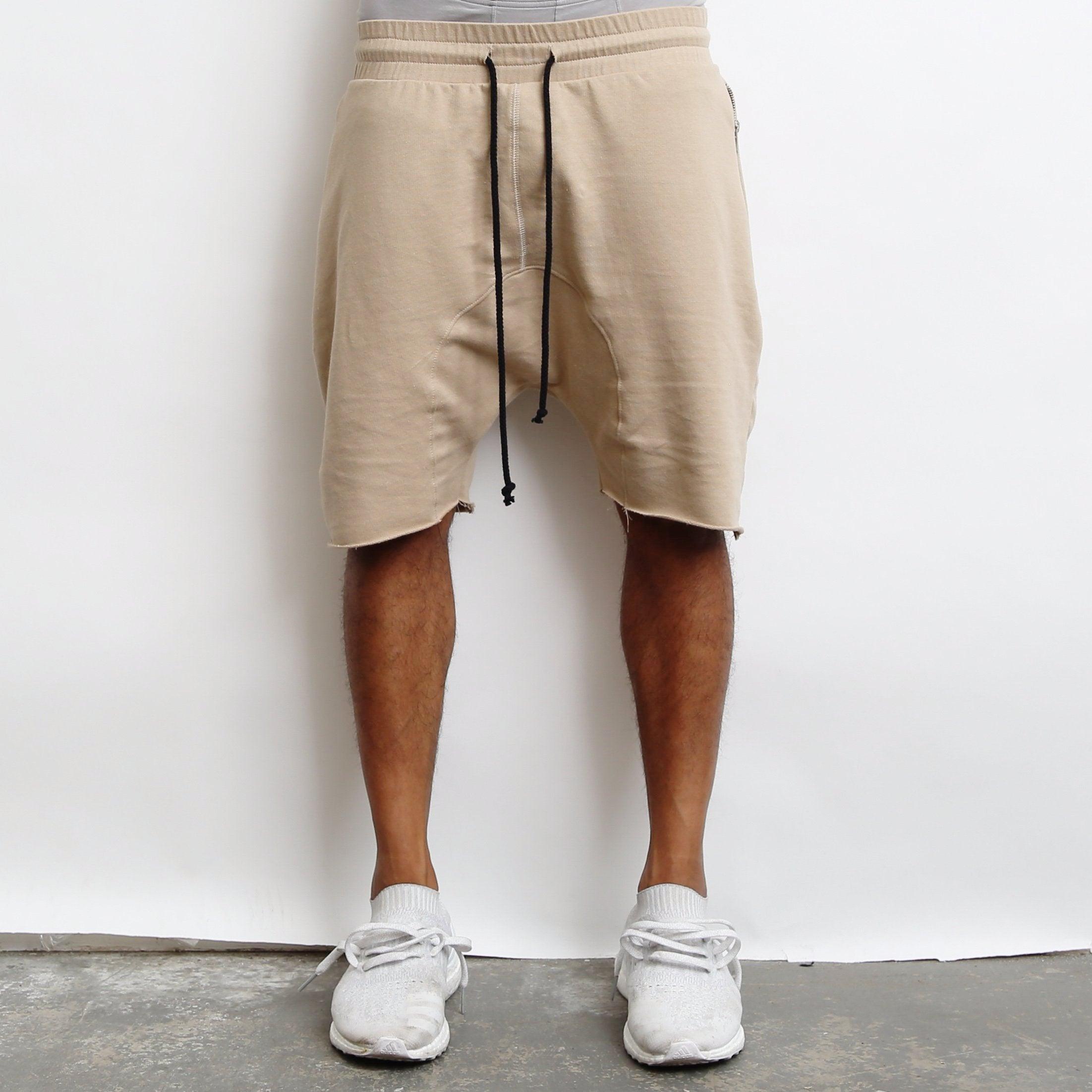 Men's Shorts Mens Khaki Beige Drawstring Raw City Cut Shorts