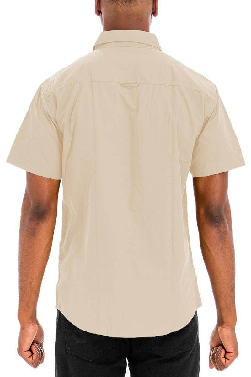 Mens Khaki Button Down Shirt from VacationGrabs with a classic short sleeve design