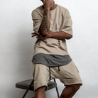 Stylish mens khaki shorts with a relaxed fit and drawstring waist for casual summer wear