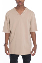 Men's Shirts Mens Khaki V-Neck Short Sleeve Tee Shirt