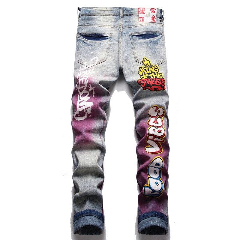 Men's Pants - Jeans Mens King Of The Streets Graffiti Jeans Painted Stretch Pants...