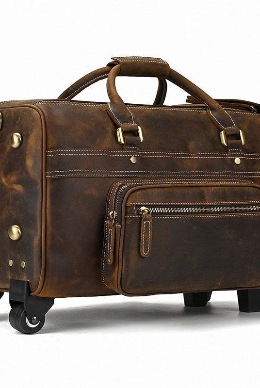 Luggage & Bags - Duffel Mens Large Genuine Leather Luggage Trolley Bag On Wheels...