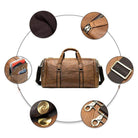 VacationGrabs mens large travel duffel in brown leather with multiple pockets and durable zippers