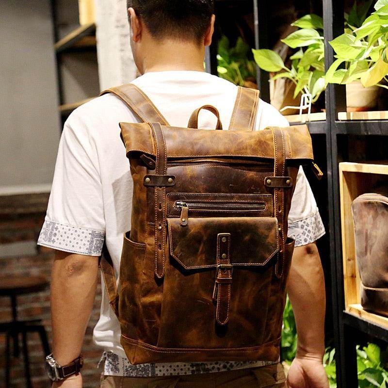 Mens Leather Backpack Vintage Travel Bag - VacationGrabs