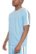 Men's Shirts - Tee's Mens Light Blue Beso Striped Shirt Short Sleeve