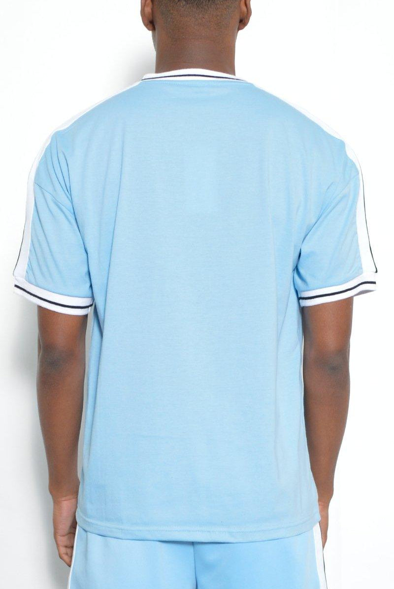 Men's Shirts - Tee's Mens Light Blue Beso Striped Shirt Short Sleeve