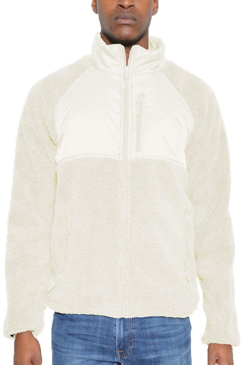 Men's Jackets Mens Light White/Beige Sherpa Cut Out Fleece Jacket