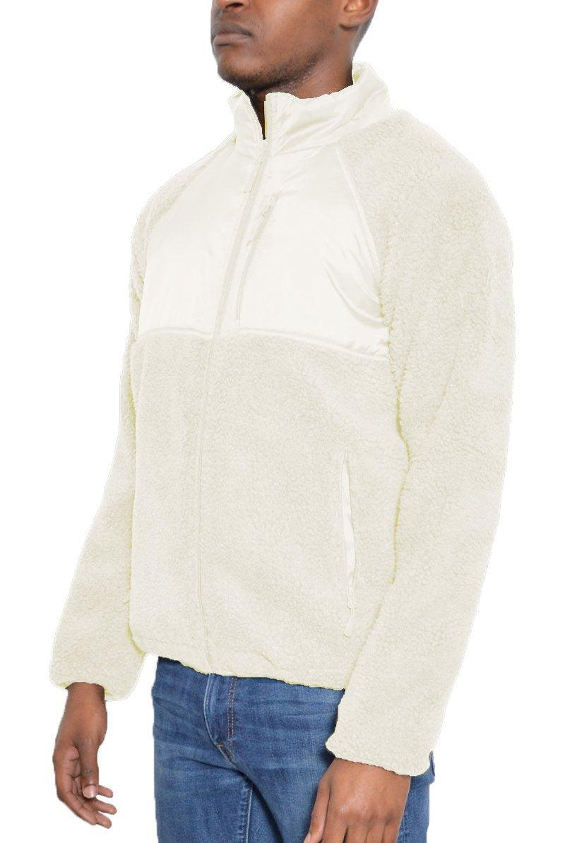 Men's Jackets Mens Light White/Beige Sherpa Cut Out Fleece Jacket