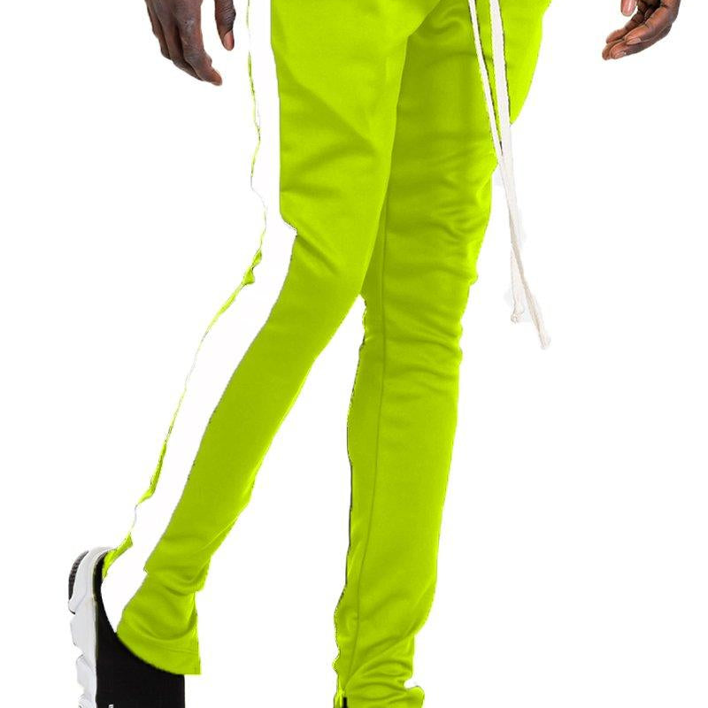 Men's Pants - Joggers Mens Lime Green White Slim Fit Track Pants