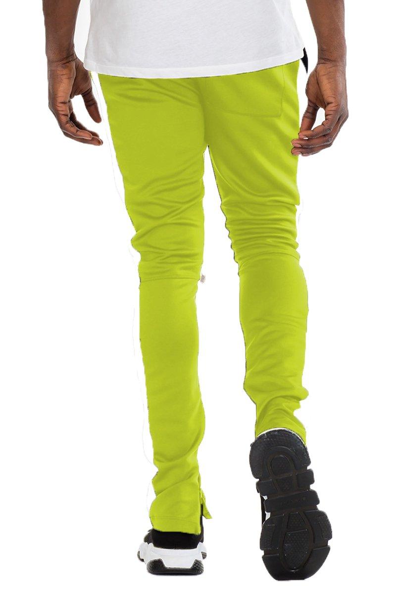 Men's Pants - Joggers Mens Lime Green White Slim Fit Track Pants
