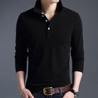 Men's Shirts Mens Long Sleeve Polo Collar Shirt Black Blue Casual Tee