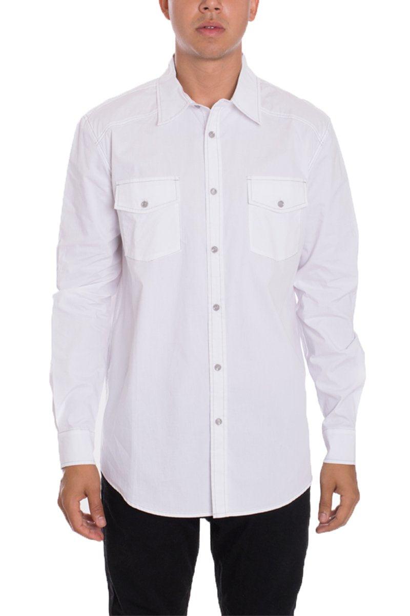 Men's Shirts Mens Long Sleeve White Shirt Button Front Two Pockets
