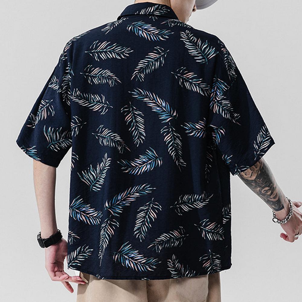 Men's Shirts Mens Loose Fit Summer Blue Floral Hawaiian Shirt