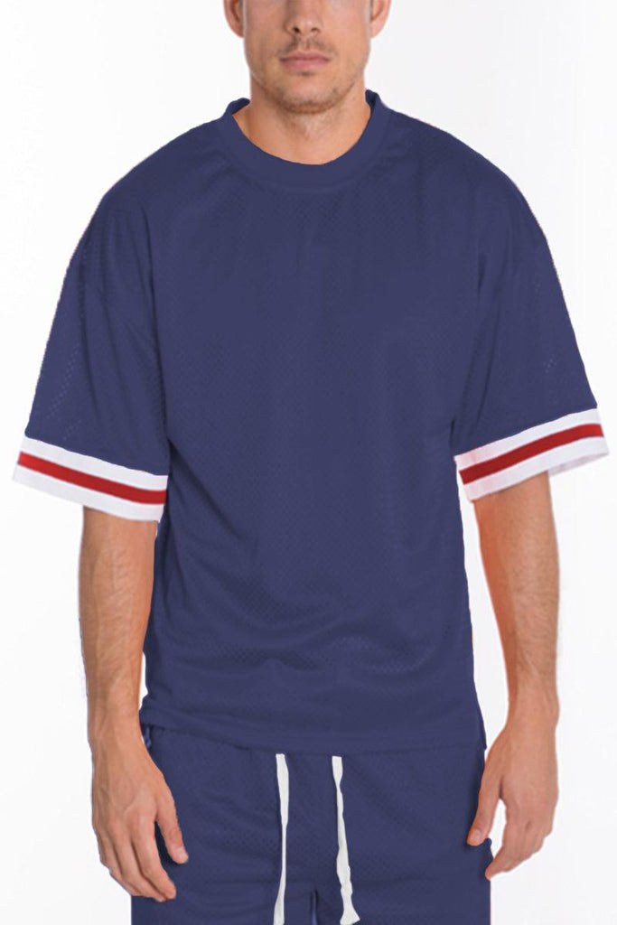 Men's Shirts - Tee's Mens Navy Blue Mesh Jersey Tshirt