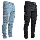Men's Pants Mens Non-Ripped Stretch Cargo Jeans Denim Multi Pocket Pants