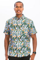 Men's Shirts Mens Orange Hawaiian Print Button Down Shirt