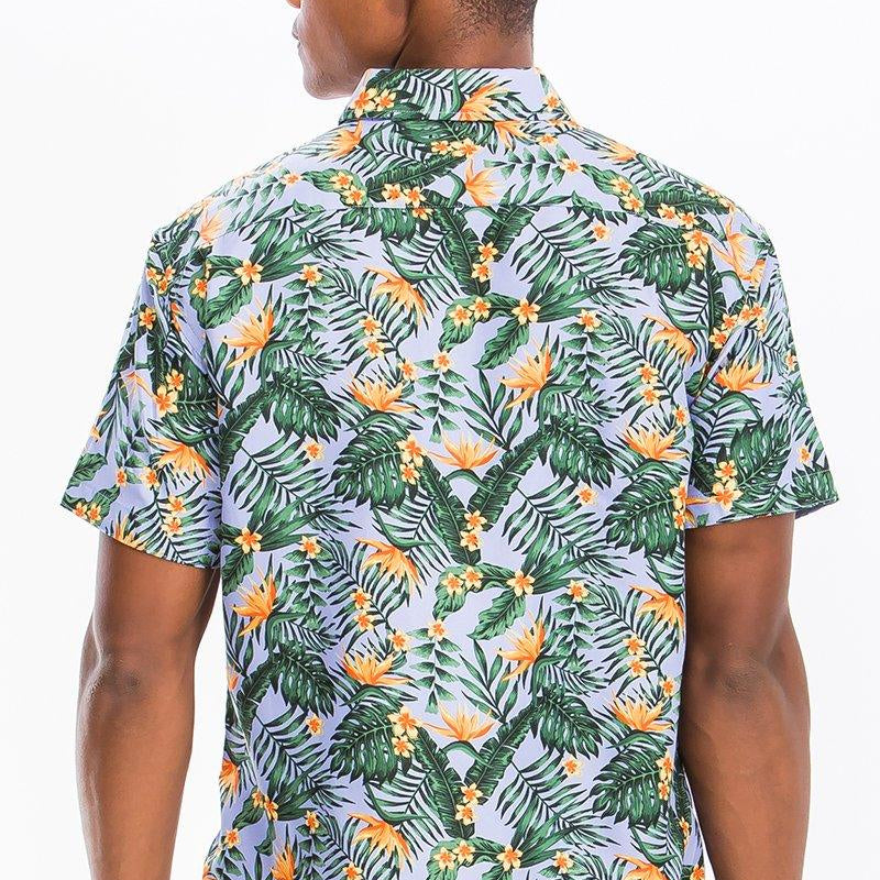 Men's Shirts Mens Orange Hawaiian Print Button Down Shirt