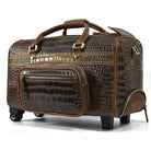 VacationGrabs mens overnight weekender bag in brown crocodile texture with wheels and front pocket