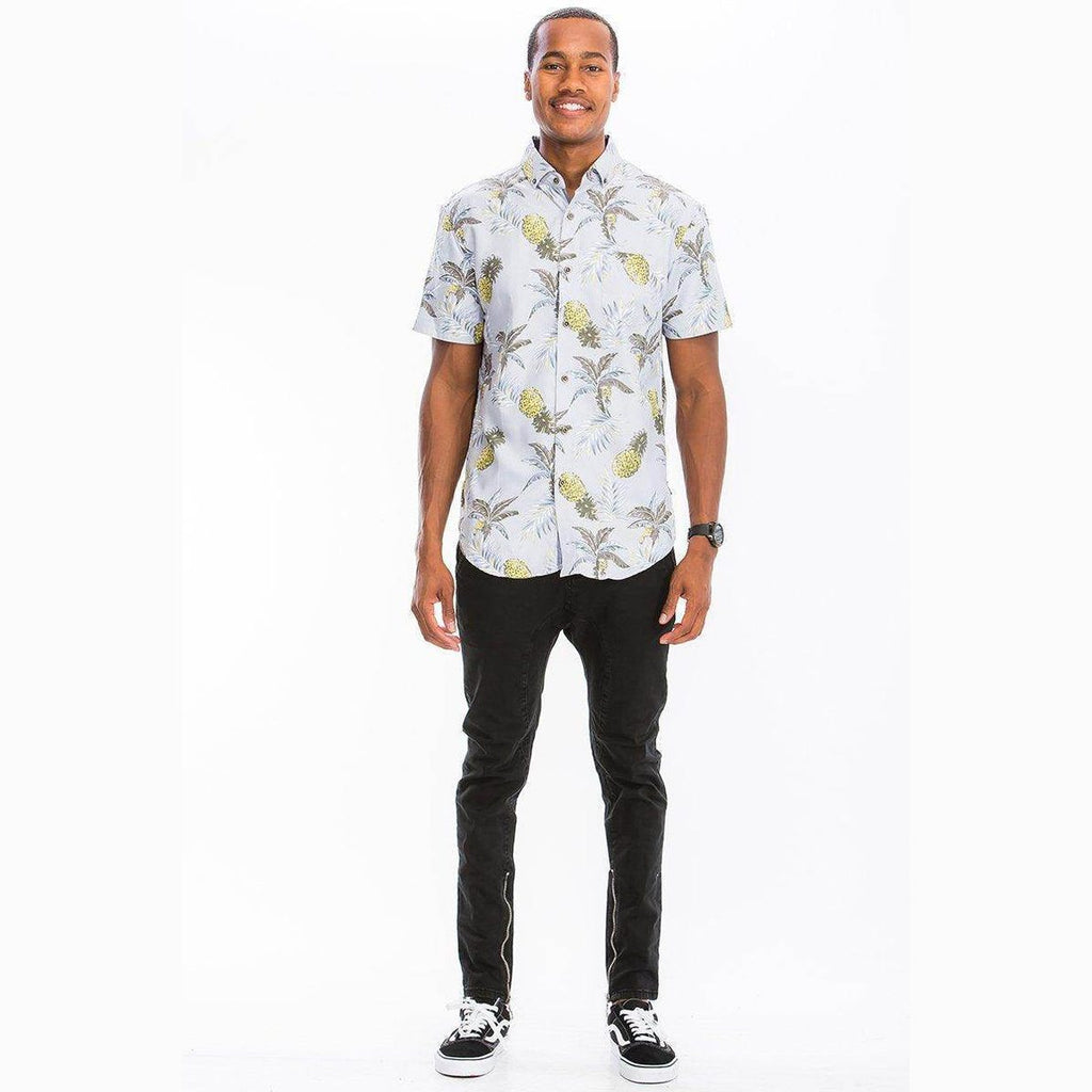 Mens pineapple Hawaiian shirt by VacationGrabs featuring a tropical pineapple print and short sleeves