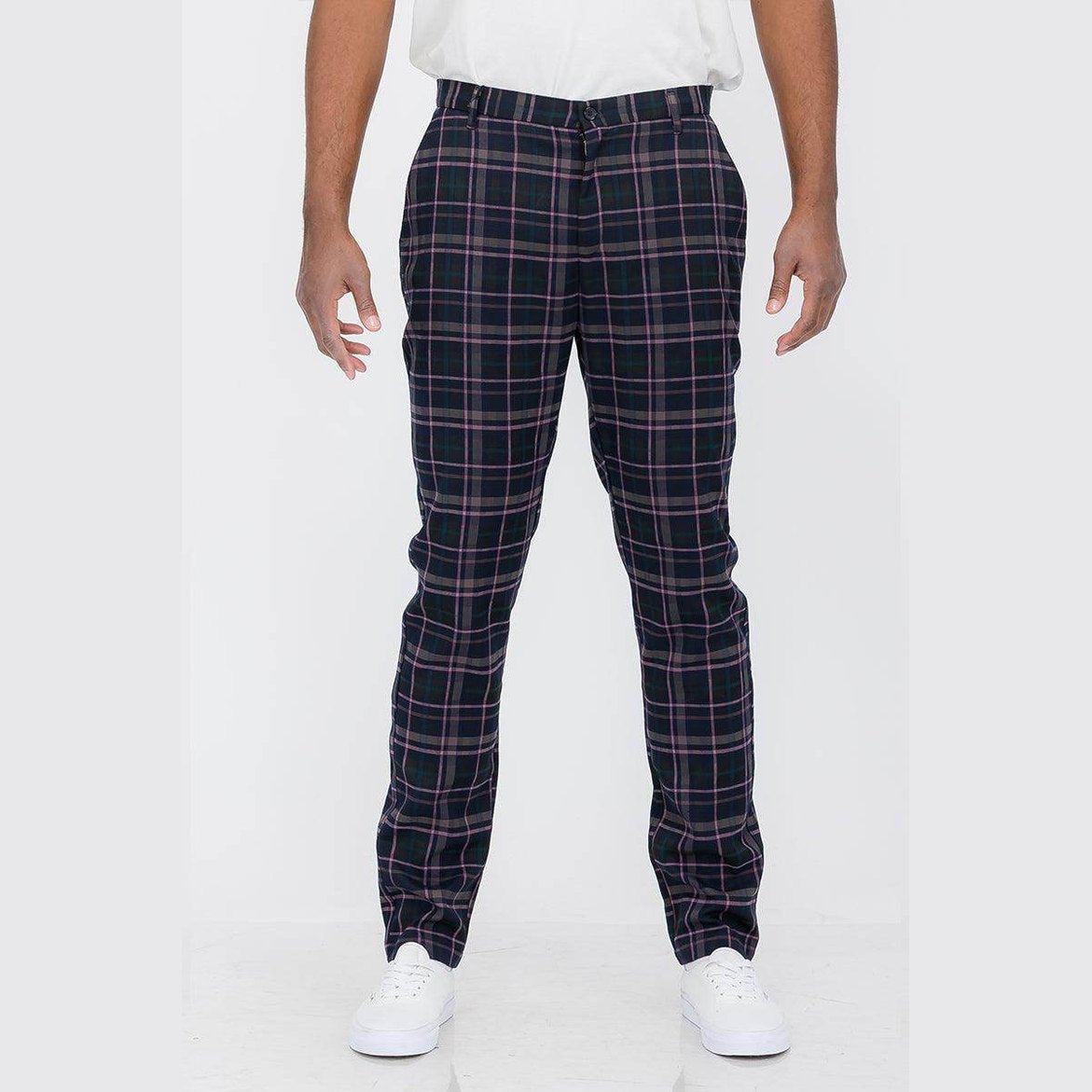 Mens Pink Plaid Trousers from VacationGrabs with a Slim Fit and Stylish Design