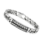 Men's polished steel bracelet featuring a leaf design with a secure clasp for style and durability