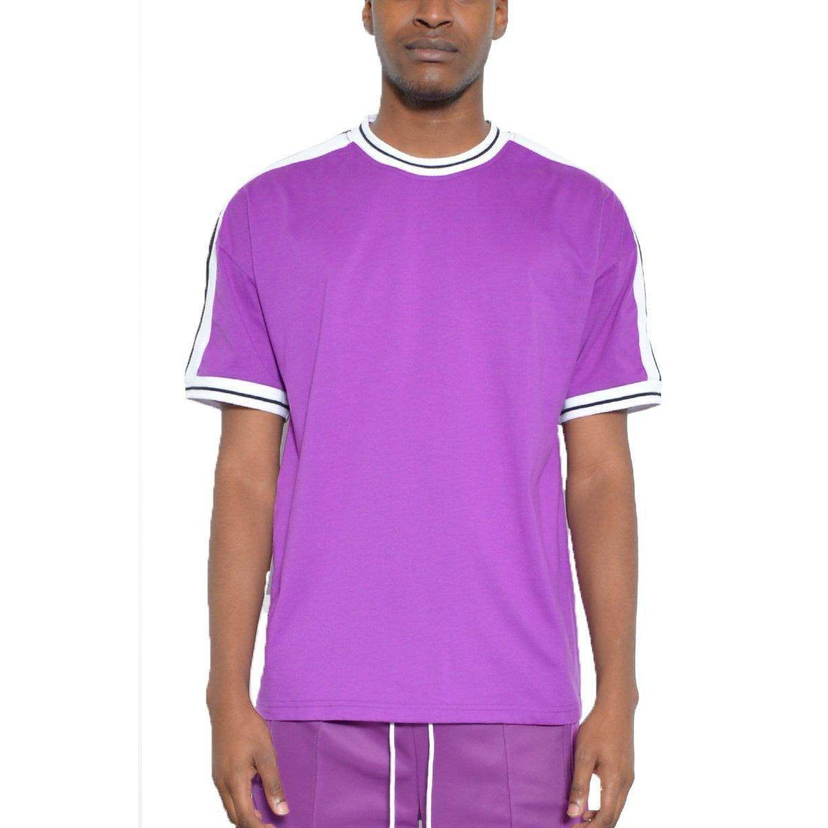Men's purple striped tee from VacationGrabs featuring a comfortable fit and sporty design