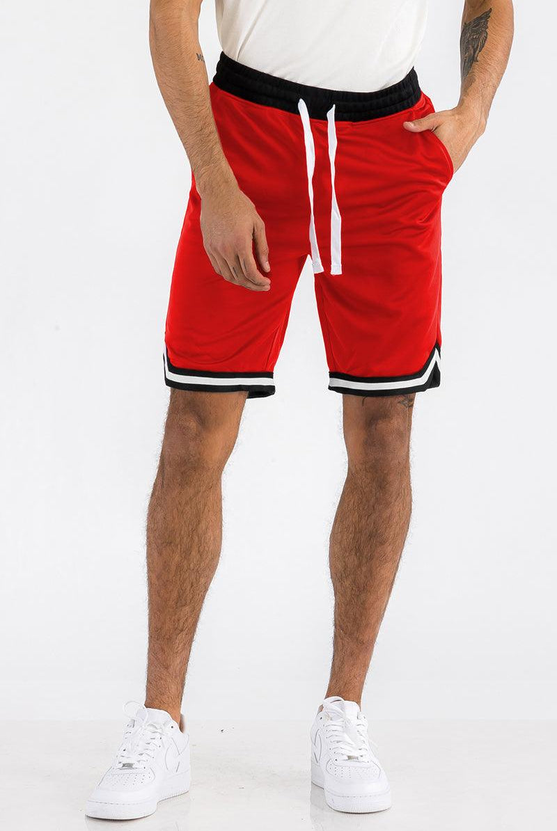 Men's Shorts Mens Red Drawstring Shorts Black White Trim Basketball Sports...