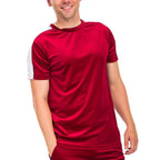 Mens red velvet shirt by VacationGrabs with short sleeves and a stylish design