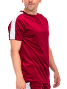 Mens red velvet shirt with white side stripes for a stylish and comfortable look