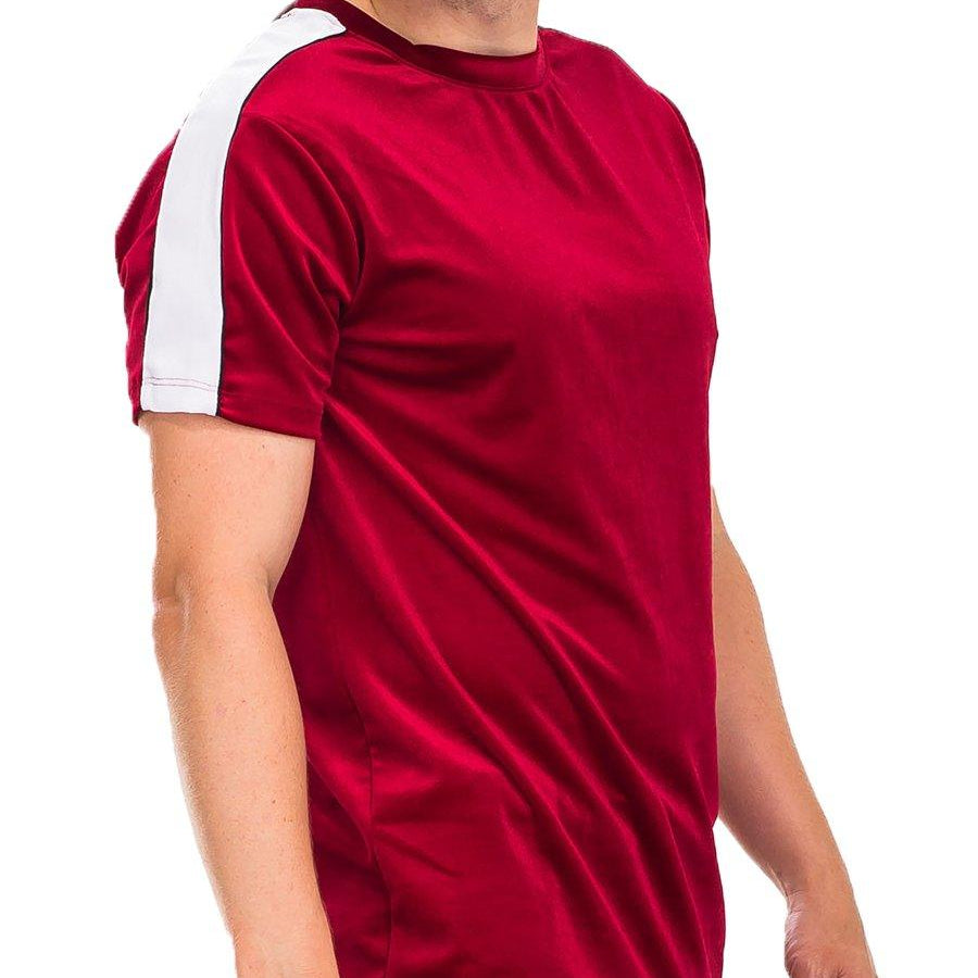 Men's Shirts Mens Red With White Stripe Velvet Short Sleeve Shirt