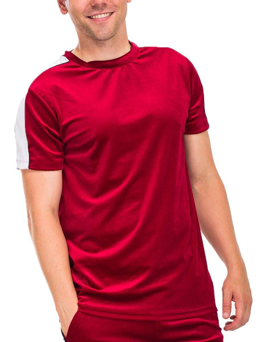 Men's Shirts Mens Red With White Stripe Velvet Short Sleeve Shirt