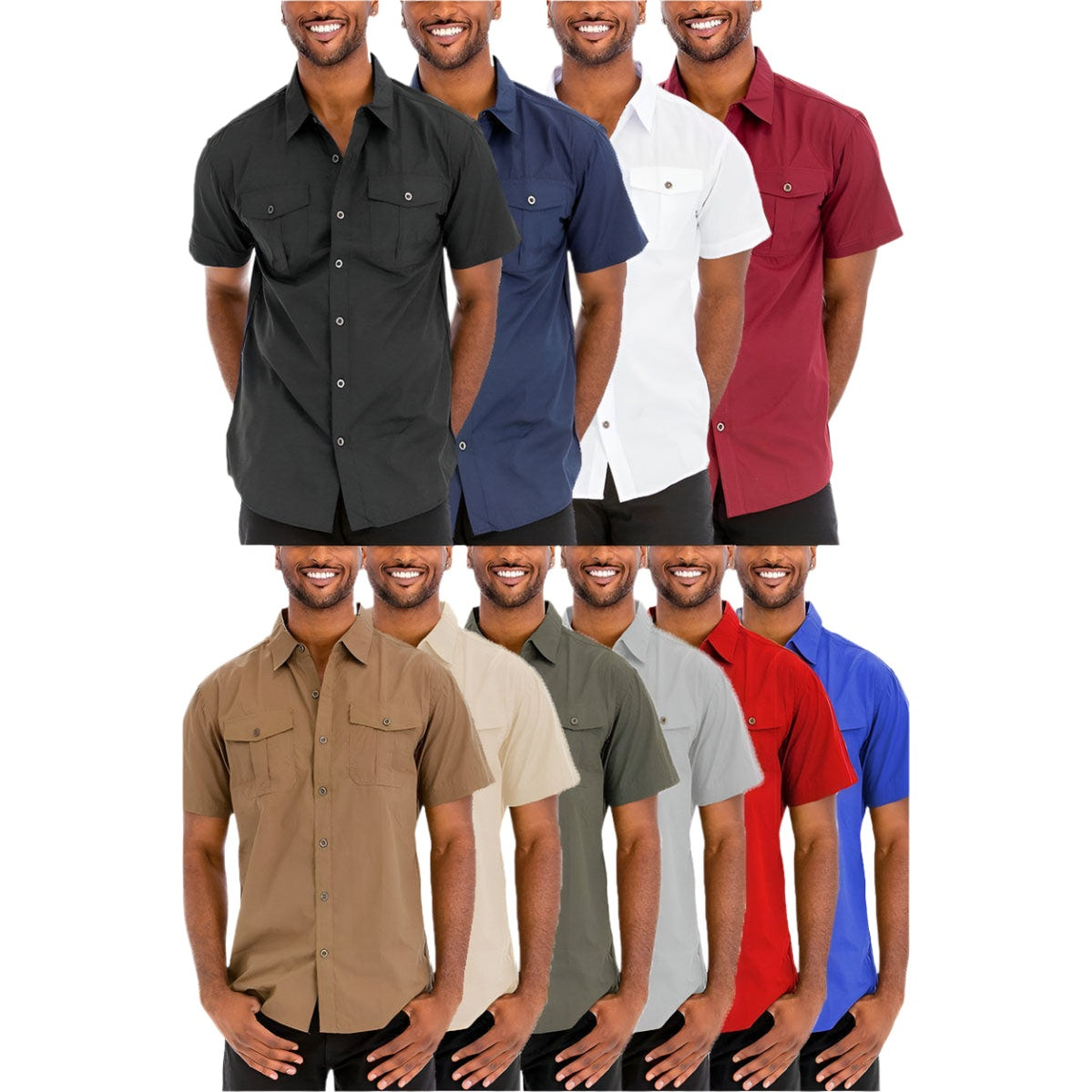 Variety of VacationGrabs mens short sleeve button shirts in multiple colors for casual style