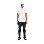 VacationGrabs mens short sleeve button shirt in white with two chest pockets and stylish design