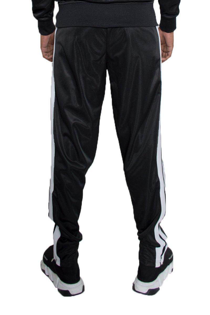 Black mens side stripe track pants by VacationGrabs with a stylish sporty design
