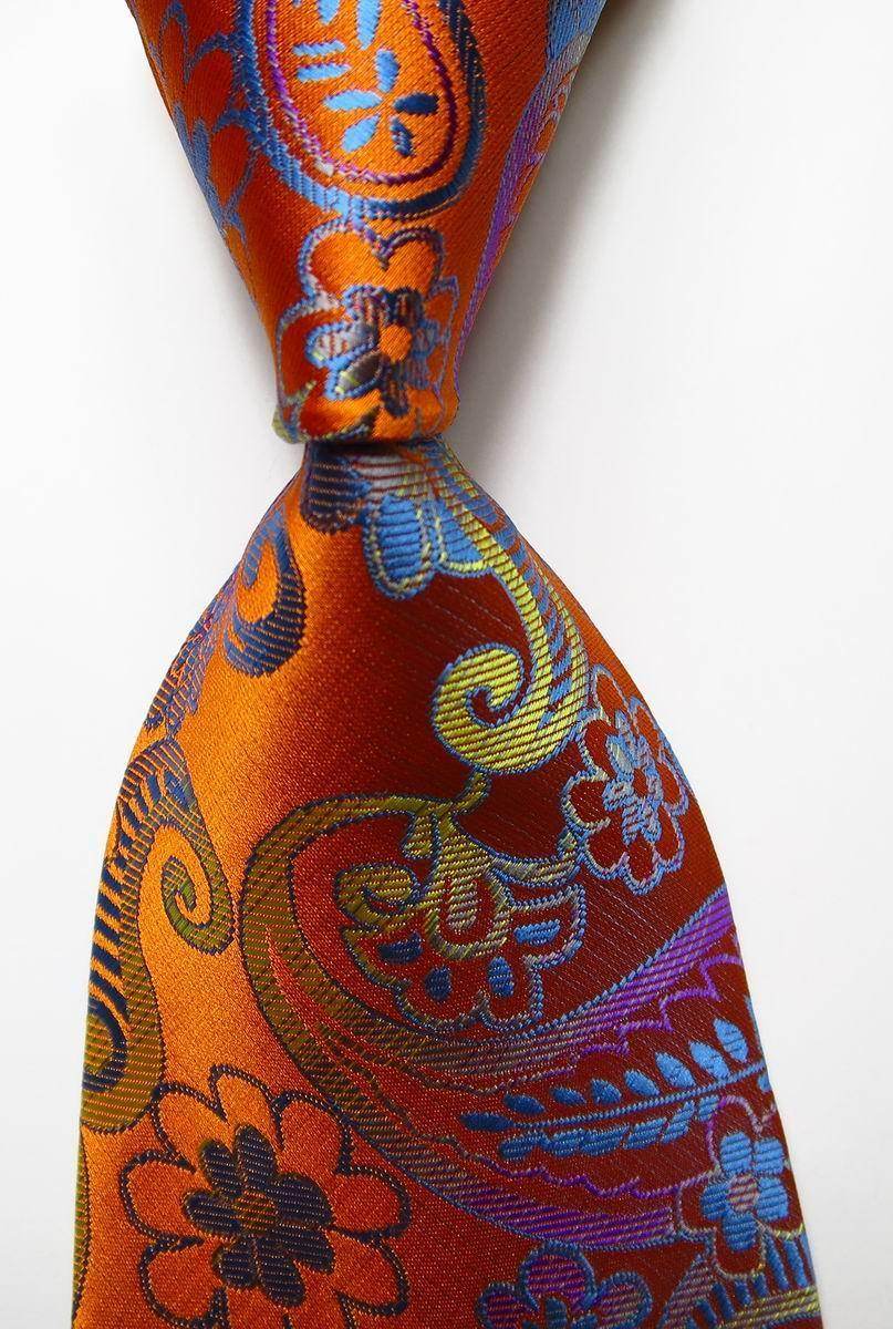 VacationGrabs mens silk neckties in vibrant orange with floral patterns for stylish occasions