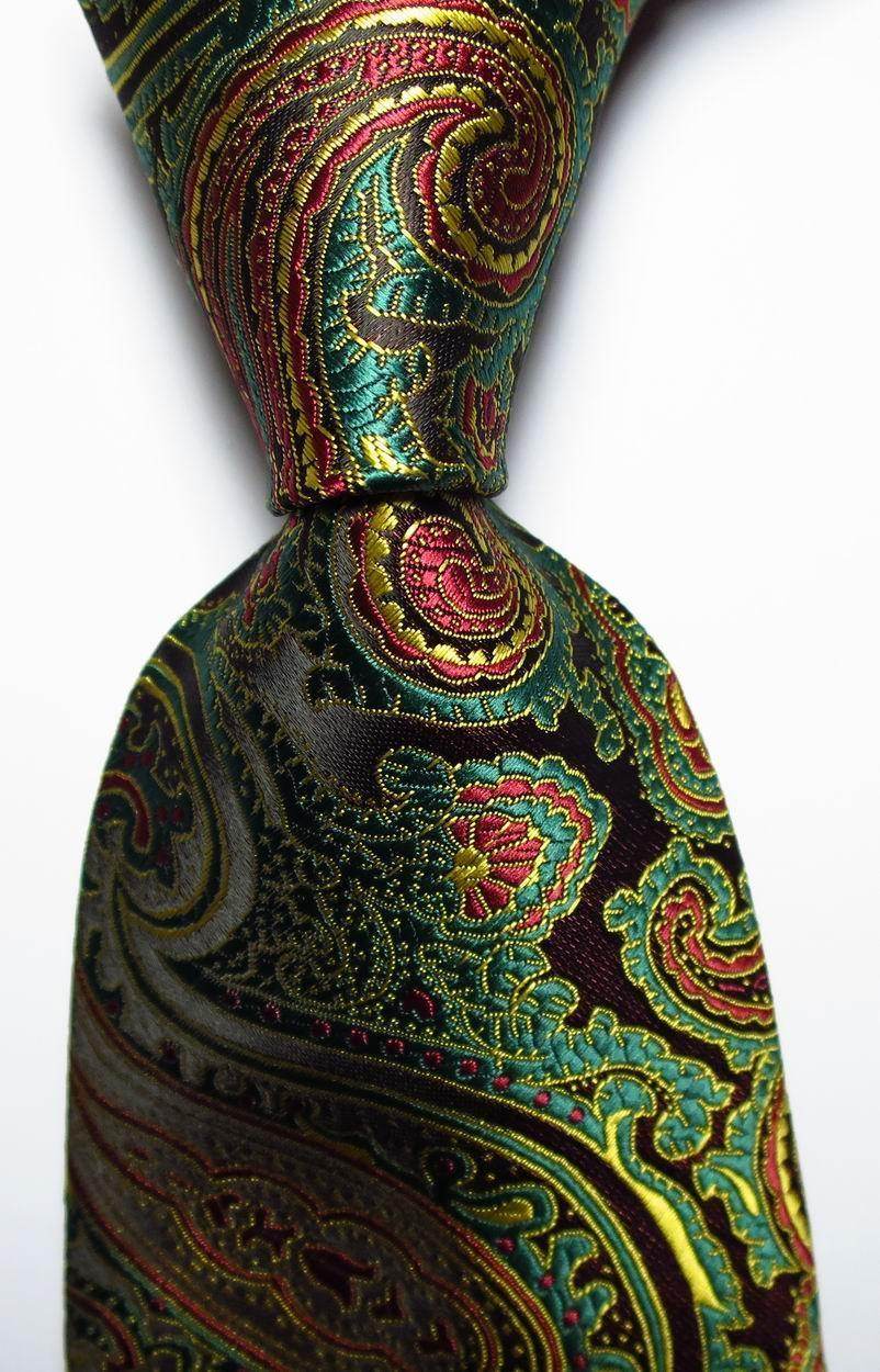 VacationGrabs Men's Silk Neckties in Elegant Dark Pattern with Swirls and Metallic Accents