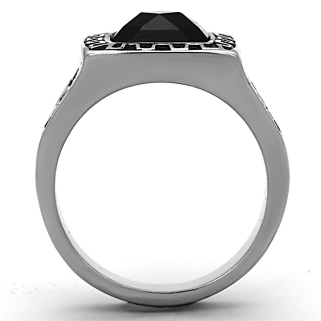 Men's Jewelry - Rings Mens Silver Black Square Stainless Steel Synthetic Glass Rings