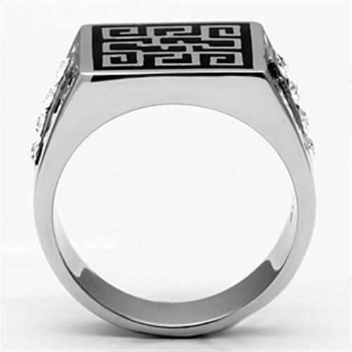 Men's Jewelry - Rings Mens Silver Glyph Stainless Steel Black Synthetic Crystal Rings