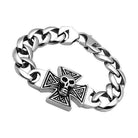 Men's skull bracelet high polished with a decorative cross design for a bold look