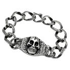 Men's skull bracelet high polished with a bold design and intricate chain links
