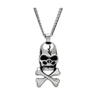 Stylish men's skull pendant necklace with crossbones design in polished silver finish